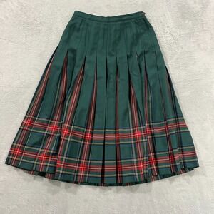 VTG Aljean Tartan Kilt Skirt 12 Pleated Wool Red‎ & Green Christmas Canada